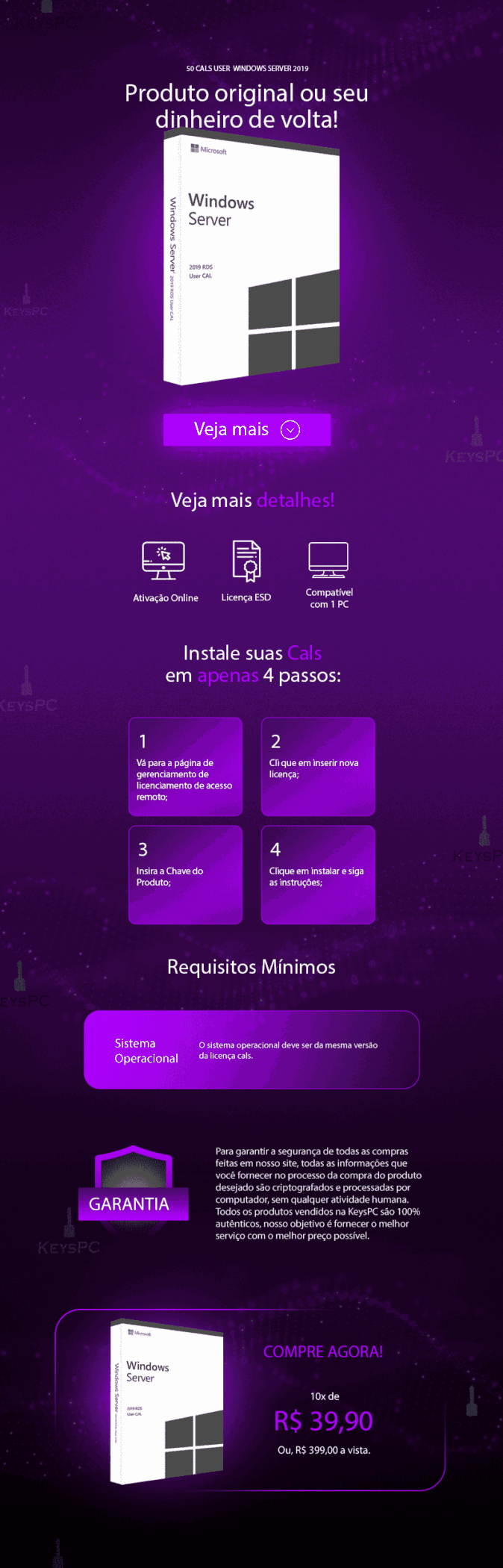 Pacote De 50 User CALs Windows Server 2019 Licença Vitalícia Versão